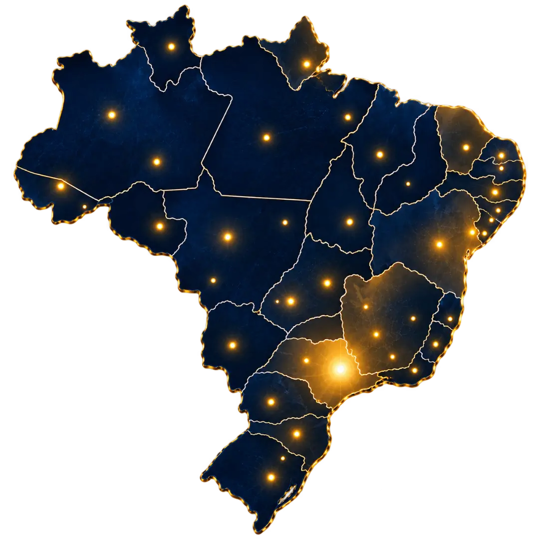 Mapa do Brasil representando a atuação nacional da Reluz Soluções